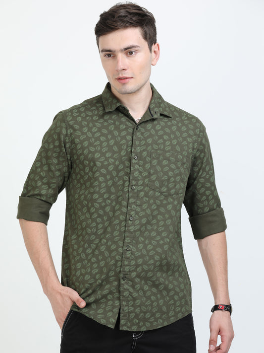 Lunar Green Printed Shirt for Men 