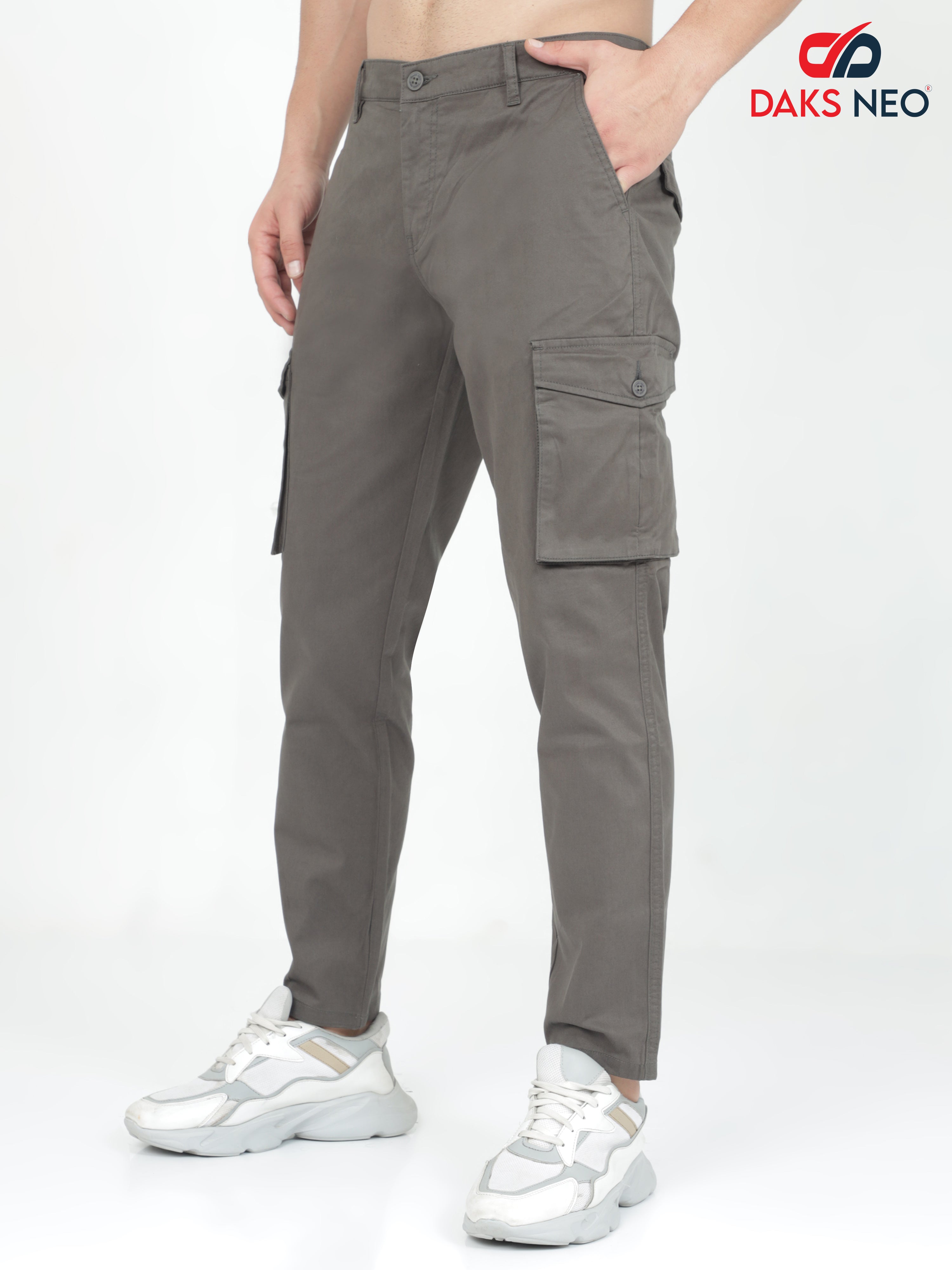 Buy tbase mens Graphite Cotton Elastane Rfd Solid Cargo Pant for Men  online India