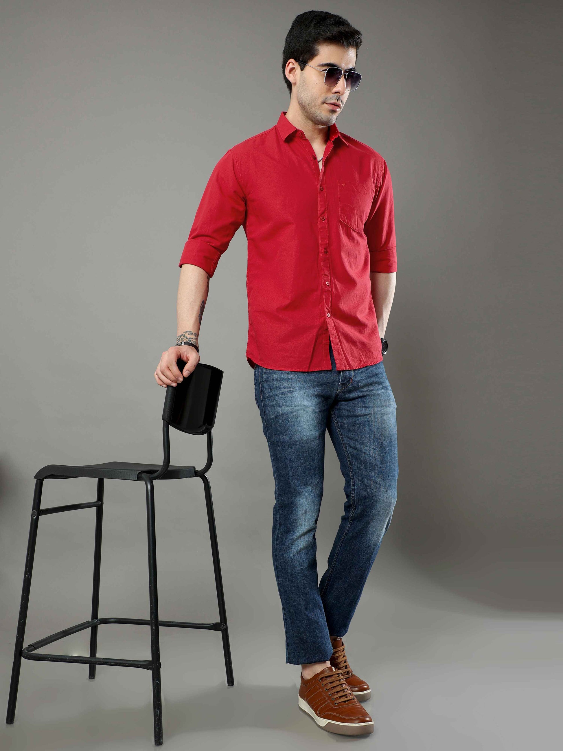 Persian Red Plain Shirt
