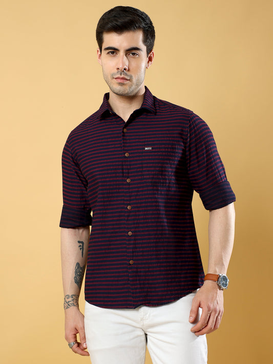 Woody Brown Weft Stripes Shirt