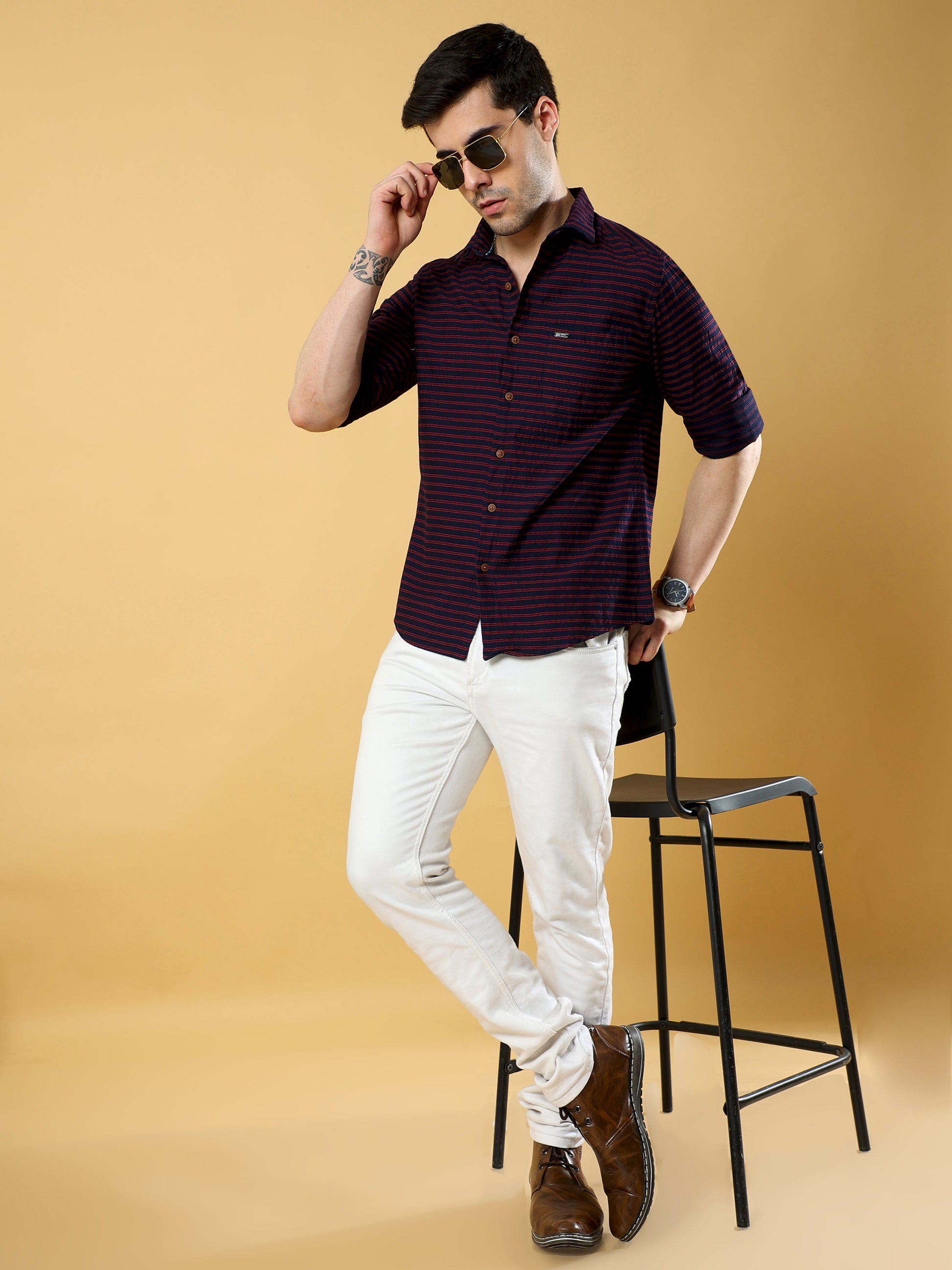 Woody Brown Weft Stripes Shirt