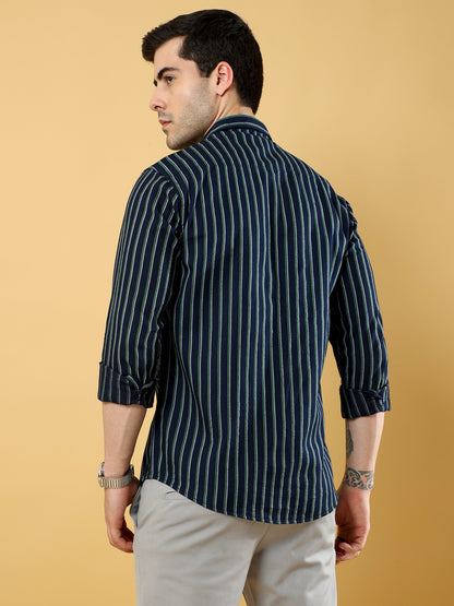 Navy Vertical Stripes Shirt