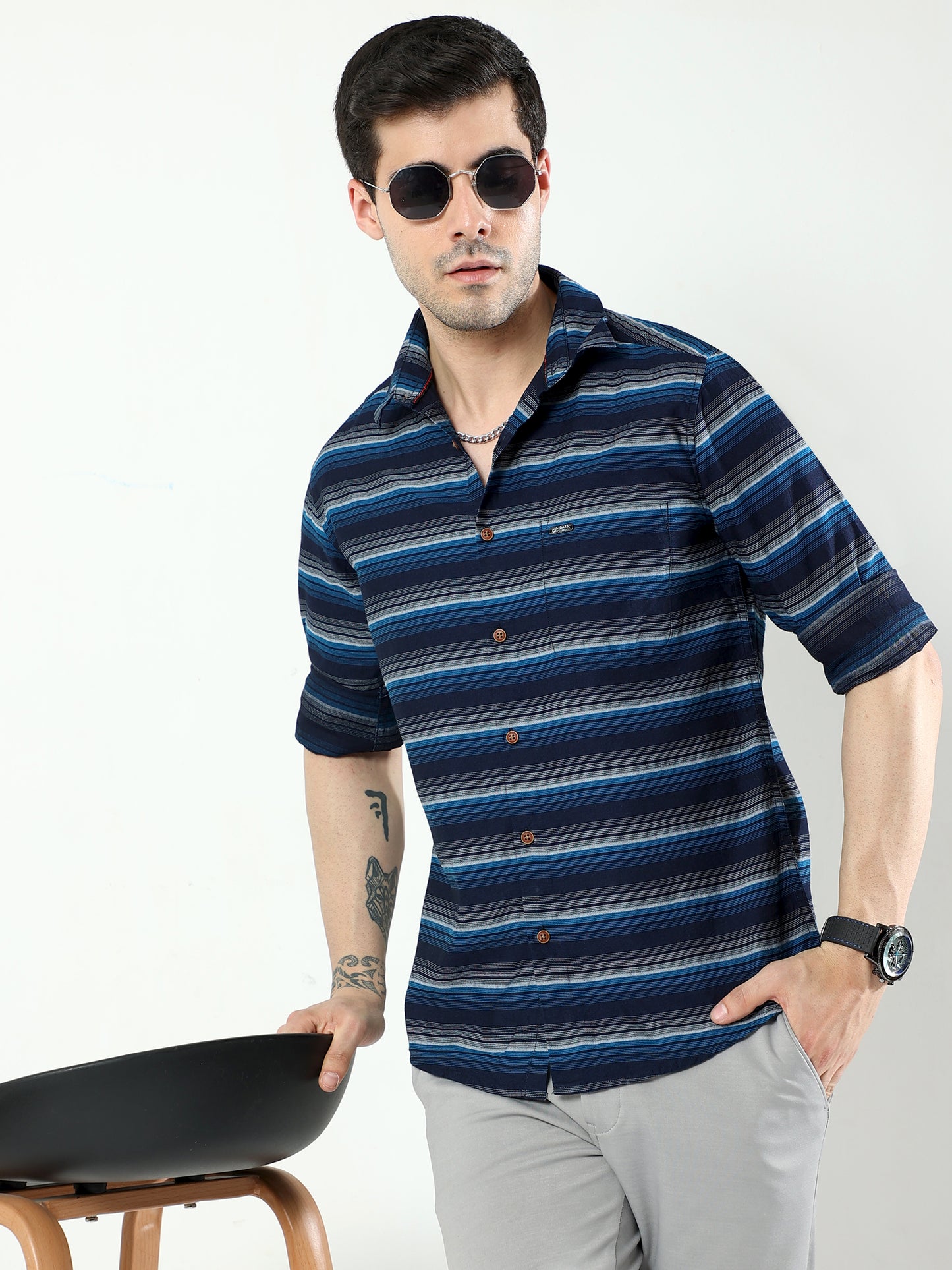 Blue Horizontal Stripe Shirt