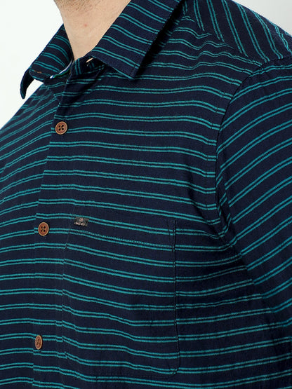 Navy Striped Shirt With Full Sleeves