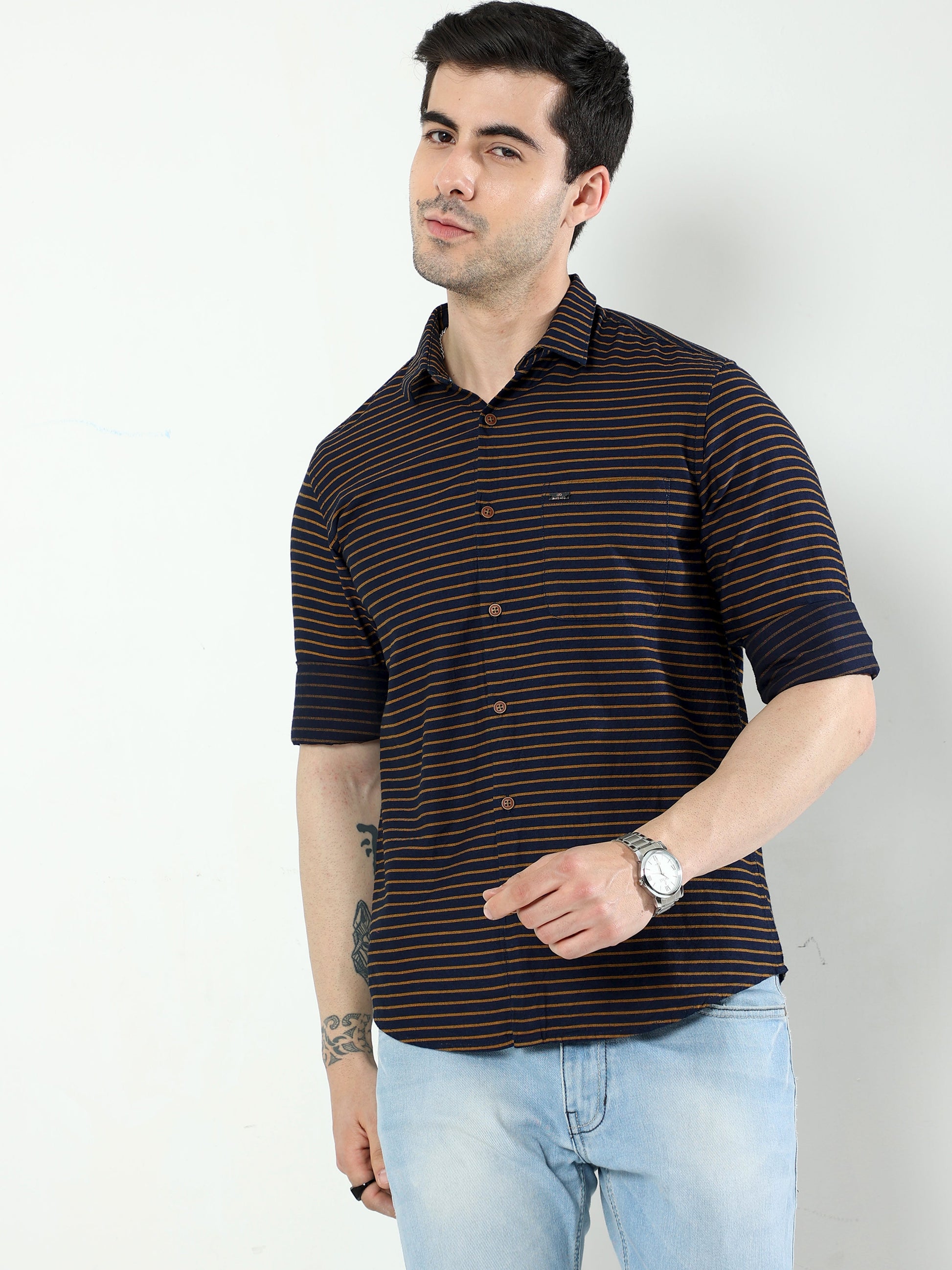 Brown Stripe Full Sleeve Shirt