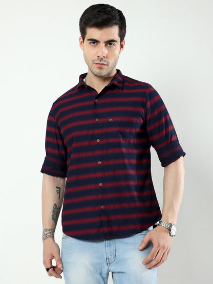 Tealish Blue and Wine Berry Striped Shirt